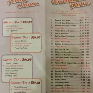 the menu for the restaurant