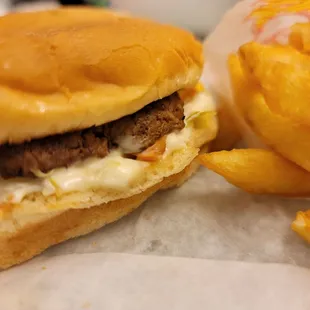 Homemade Cheeseburger with Fries and Drink