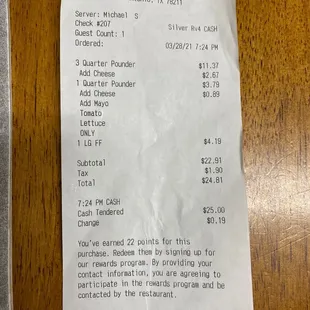 a receipt on a table