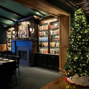 a christmas tree in the dining room