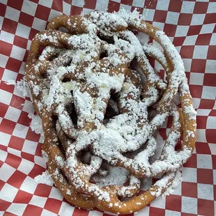 Funnel cake - they&apos;re premade and they re-fry them from what I observed