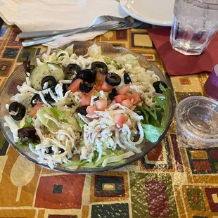 House salad with cheese and black olives