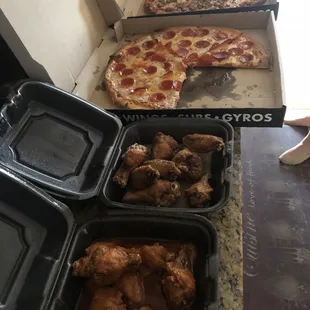 House wings, medium wings, pepperoni pizza, and sausage!