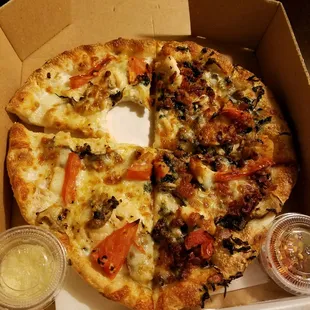Small pizza.. couldn't wait to take a bite. Lol