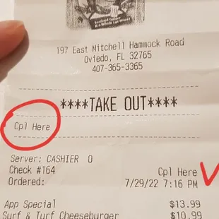 the receipt for the restaurant