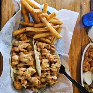 Gator tacos and fries