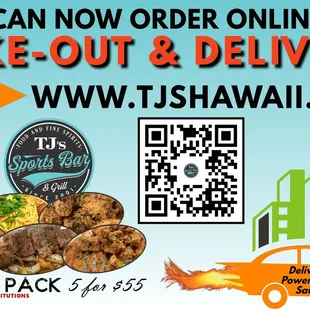 You can order online for take-out and DELIVERY as of 1/1/22.  We are partnered up with Sauce for delivery.  Link is one our website.