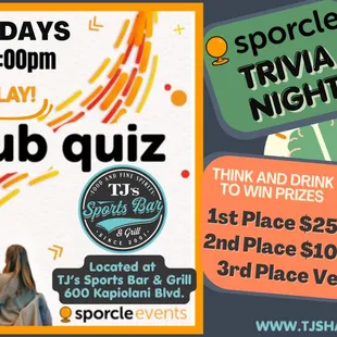 Designated section for Trivia every Wednesday from 6pm-8pm.