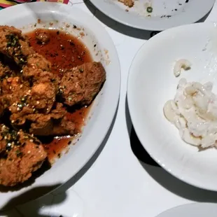 garlic chicken, mac salad