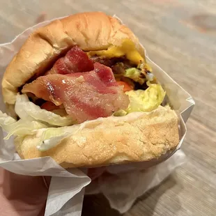 Cheeseburger with bacon added to it.