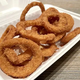 Order of onion rings. Not overly battered and onions are soft.