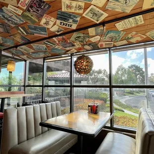 booth seating with fun and funky decor