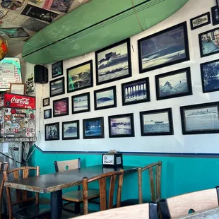 a surfboard hanging from the ceiling