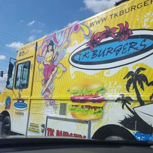 TK Burgers rad food truck! Yummy burgers, fries, and onion rings!