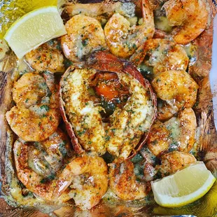 a platter of grilled shrimp