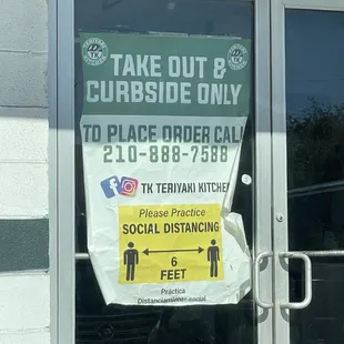 Take out and curbside delivery only.