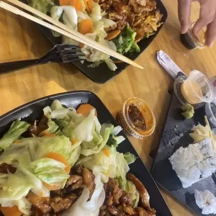 Chicken teriyaki and California rolls