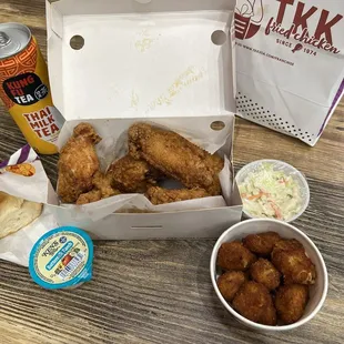 6-piece Spicy Crunchy Wings Combo w/ Thai Tea, Cheese Curds, Cole Slaw, &amp; Ranch