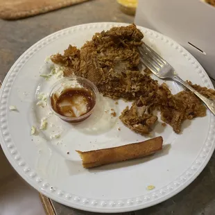 a half eaten plate of food