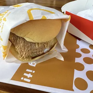 The chicken sandwich was nicely wrapped up to make it easy to eat
