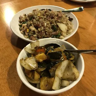 Stir-fried squash (daily veg), and pork fried rice