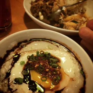 rice porridge and ma po tofu