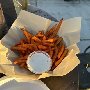 Sweet potato fries and a cider