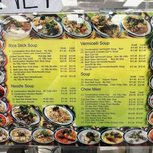 Menu with new prices