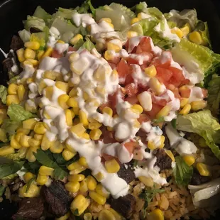 Steak bowl with extra corn