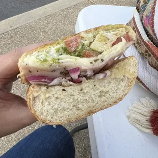 Chicken pesto torta ADD onions.  Really yummy