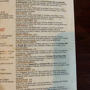 Menu - burritos