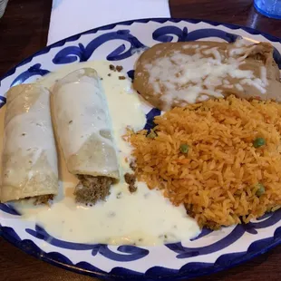 Enchiladas with rice and beans
