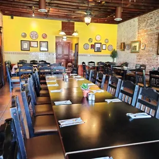 tables and chairs in a restaurant