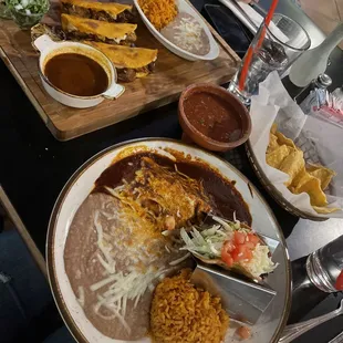 Queso birria and taco plate