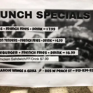 Menu - lunch specials