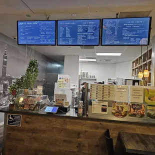 a view of the counter and menus
