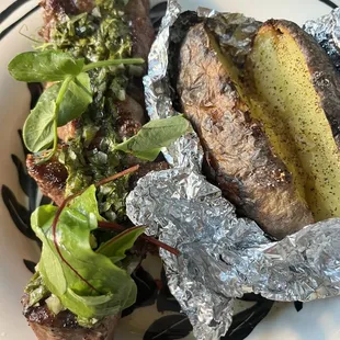 Hanging Tender Skewer and Baked Potato