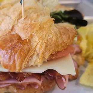 Ham, bacon Swiss on a croissant