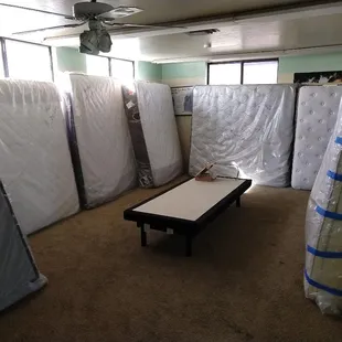 A room full of mattresses