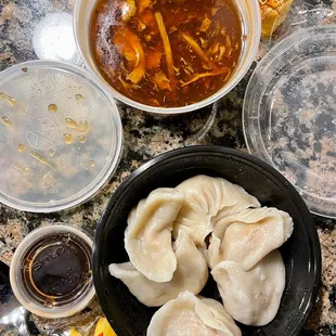 Hot and Sour Soup and pork 6 Pieces Steamed Dumplings