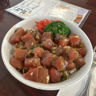 Hawaiian restaurant serving loco moco, Spam musubi, Ahi Poke bowl, Kalua pig, Lomi salmon, Lau lau, kalua cabbage and hawaiian shave ice.