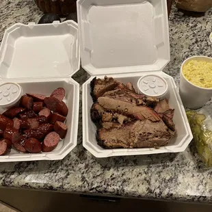 The brisket, sausage, and potato salad are really good. We will be going back.