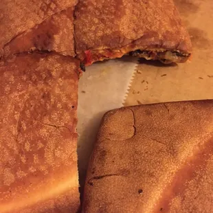 Overdone pizza.