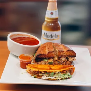 Quesa-Birria Combo! 1 Quesa-Birria Taco, Half Quesabirria Torta and a small consome.