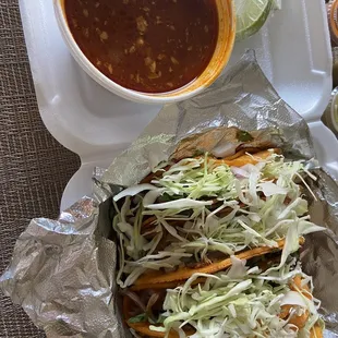 Consome, quesa birria tacos