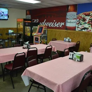 tables and chairs in a restaurant