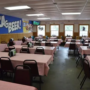 tables and chairs in a restaurant