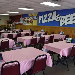 tables and chairs in a restaurant