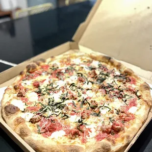 Another amazing pie! 18&quot; NY pizza with ricotta, sausage and basil. This place needs awards.