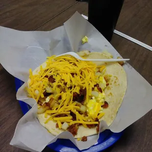 Egg bacon potato cheese taco!!!!